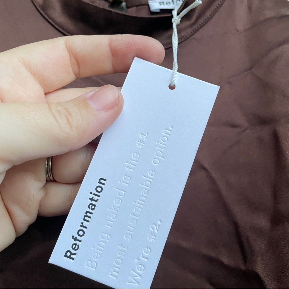 Reformation NEW with tags Nitara Satin Cafe Brown High Neck Midi Dress - Picture 8 of 13